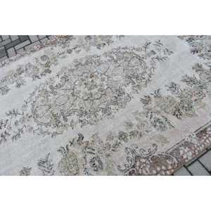 Turkish Rug 6x10.2 ft, White <b>Brown</b> Patchwork Wool Vintage Rug - Product Image 5