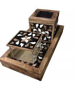 Ensemble de brûleurs d'encens en nacre faits à la main-Plateau incrusté et support avec accents en laiton - Product Image 2