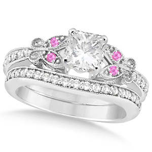 Conjunto de Joyería Fina de Oro de 14k con Diamantes Princesa y Mariposa de Zafiro Rosa (0.71ct) - Product Image 1
