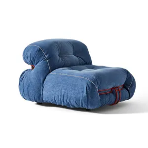 Amerikaans Nijlpaard Middeleeuwse Single Sofa Stoel Designer Lichte Luxe Stalen Tandstof Retro Denim Vrijetijdsstoel