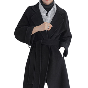 Abrigo de lana fino de invierno con solapa, color liso, corte ajustado, para mujer, con LOGO personalizado, largo, tejido estándar - Product Image 6