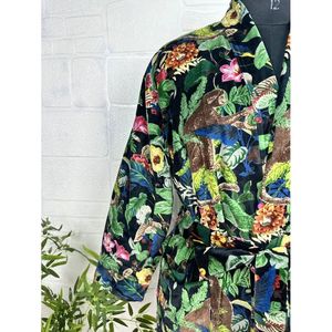 Luxury Unisex Kimono <b>Jacket</b> Elegant Floral Black Malibu Bluish Autumn <b>Winter</b> Gift Velvet House Robe Reversible Silk Lined Soft - Product Image 4