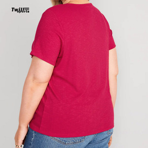 T-shirts décontractés d'été pour femmes en gros, col en V, 100 % coton toile, séchage rapide, respirants, 220g, avec broderie, vierges - Product Image 5