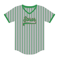 Jersey de Béisbol Soror Pullover Gris Claro 08, Sororidad Griega, para Mujer, Rosa y Verde, Estilo Universitario, Transpirable, Corto, Elegante e Informal