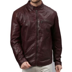 Chaqueta de piel de oveja auténtica con cremallera de anilina azul para hombre con forro de viscosa y bolsillos exteriores interiores altamente transpirables - Product Image 1