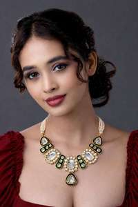 Wholesale Gold Plated Green Meenakari Kundan <b>Jewelry</b>, Indian Bridal <b>Jewelry</b>, Traditional <b>Jewelry</b> Set, Pearl Choker Necklaces Set - Product Image 3