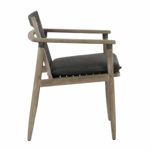 grey washed teak wood arm <b>chair</b> <b>outdoor</b> with rope and dark grey cushion - Product Image 4