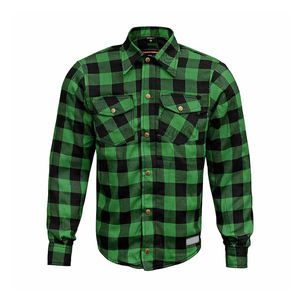 Mens Womens Custom CE Certified Armored Motorcycle Flannel <b>Shirt</b> <b>with</b> for Lining Aramid Reinforcement % Cotton Green Black - Product Image 2
