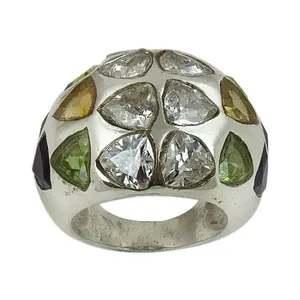 Women's Silver Trillion Cut Gemstone Ring Elegant <b>Fine</b> <b>Brooches</b> Jewelry - Product Image 2