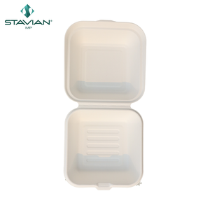 Biodegradable Bagasse <b>Boxes</b> Waterproof <b>Food</b> Container 6x6 Plant-based Fiber Material Disposable Customized Hamburger Clamshell - Product Image 4