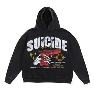 Lavado 100% algodón Y2K Streetwear sólido de gran tamaño pulóver hombres mujeres Casual moda Sudadera con capucha bordado invierno Retro - Product Image 6