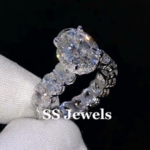 Anillo de compromiso de eternidad de diamante de moissanita VVS de corte ovalado de 2ct, banda de boda de lujo de plata 925 para mujer, regalo de aniversario - Product Image 6