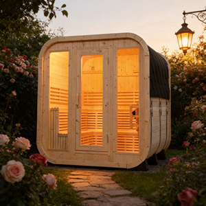 Sauna Cuadrada Exterior de Pino Blanco para 6 Personas con Puertas de Vidrio Grandes - Product Image 2