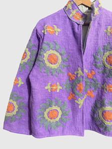 Veste à col mandarin brodée à la main avec des motifs floraux, manches longues, taille plus, vêtements de printemps pour femmes, mélange de lin et de coton, style bohème - Product Image 5