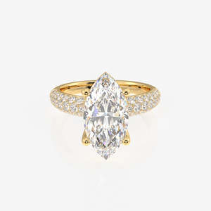 <b>14K</b> <b>Gold</b> <b>Ring</b> with Marquise Cut Moissanite Diamond Three Layer Pave Design - Product Image 1