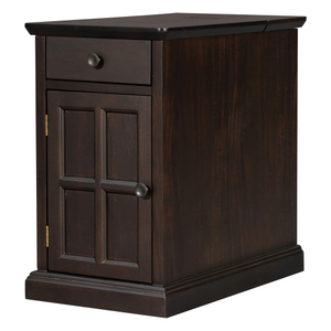 Vintage Espresso bijzettafel met USB-oplaadstation en bekerhouderlade, multifunctionele bijzettafel voor de woonkamer - Product Image 1
