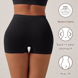 Shorts de sport taille mi-haute 100% coton, contrôle du ventre, taille XS, bermuda, taille élastique, sport, gym, yoga, course à pied, danse, respirant - Product Image 2