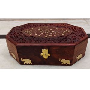 Premium Hand Carved Wooden <b>Box</b> with Pure Brass Inlay Antique Design for Jewelry <b>Storage</b> (6x4 Inches) - Product Image 3
