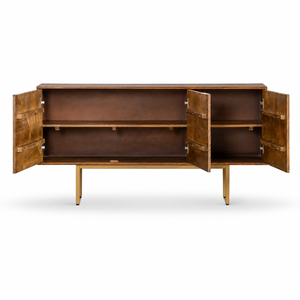 Modern Mango Wood <b>Sideboard</b> Brown Cabinet Shaker Door <b>Storage</b> Buffet 2 Drawers 10-Year Warranty for Living Room Bedroom Home - Product Image 3