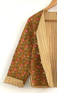 Indian Hand Block Printed Cotton Quilted <b>Jacket</b> for Women Breathable Reversible Floral Button All Season Casual Outerwear <b>Jersey</b> - Product Image 4