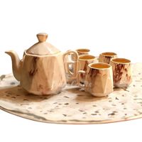 Service à thé et café en marbre onyx sable du Sahara, artisanal, forme incurvée lisse, style traditionnel/moderne, poli, luxe, pour hôtel, OEM ODM