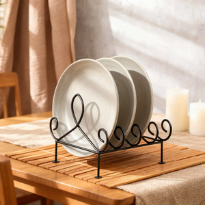 Hanging Iron Metal Plate Rack Black Finished Perfect For Kitchenware <b>Tabletop</b> Standing Multifunction Plate <b>Storage</b> Holder - Product Image 3