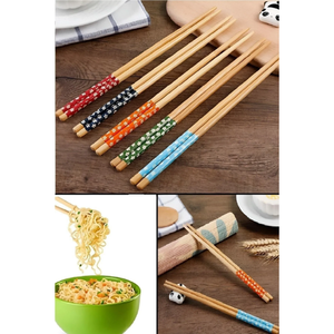Palillos de Bambú, 5 Pares, con Diseño, Lavables y Reutilizables para Sushi, Ramen y Fideos - Product Image 1
