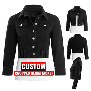 Hot Selling Custom Brand Cropped Denim Jacket Women Jeans long sleeve Custom Logo Fashion Casual Breathable Denim Jacket For Wo