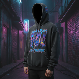 Sweat à capuche en molleton 100% coton vintage des années 90, style bootleg rap, 360 g/m², noir anthracite délavé, coupe classique, streetwear graphique - Product Image 4