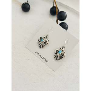 Genevieve Francisco Kingman Turquoise & Sterling <b>Silver</b> Drop <b>Earrings</b> Thunderbird <b>Dangle</b> Design - Product Image 3