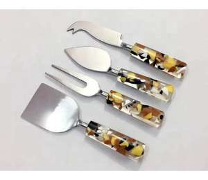 4-Piece Rounded Stainless Steel <b>Blades</b> Resin Wood Handles Cheese <b>Knife</b> Set Dishwasher Safe Eco-Friendly for Serving Cheese - Product Image 5