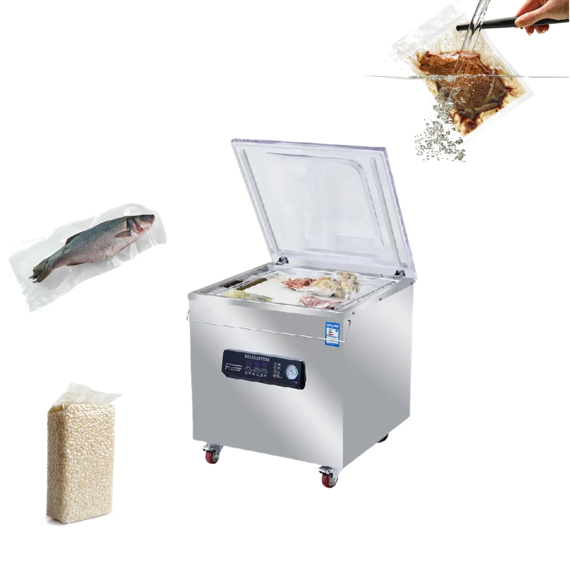 Máquina de embalagem a vácuo para biscoitos e produtos de carne, salsicha e alho, máquina seladora de salsichas