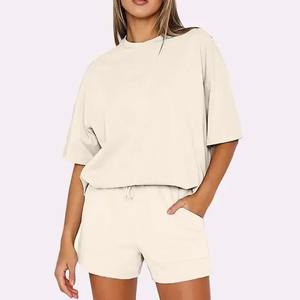 Ensemble chemise et short décontracté 2 pièces pour femme, 100 % coton, design élégant de haute qualité, épaules tombantes, au-dessus du genou, avec dentelle et boutons - Product Image 3