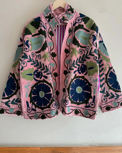 Chaqueta corta de terciopelo bordada a mano Suzani | Chaqueta de bombardero corta floral | Bata de novia - Product Image 2