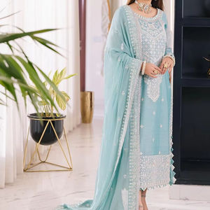 Vestido Salwar Kameez de Chifón Estilo Indio Pakistaní para Mujer, Vestido de Fiesta y Boda, Bordado Personalizado, Ligero, de Alta Calidad, Rápido - Product Image 1