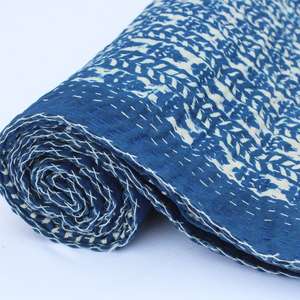 Cubrecama Kantha de Jaipur Hecho a Mano, Manta Decorativa con Estampado Hecho a Mano, para Sofá o Cama, para Uso Doméstico - Product Image 4