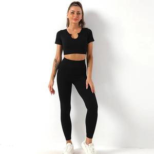 GAF Yoga Outfit Soutien-gorge de sport à une épaule pour femmes Gym Leggings Suits Seamless Activewear Ribbed Yoga Set For Fitness - Product Image 5