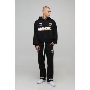 Ensemble de survêtement 2 pièces pour homme en coton épais 100 % OEM, imprimé personnalisé, style sportif, pour l'hiver : sweat à capuche et pantalon de jogging - Product Image 1