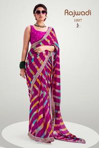 High Attractive New Design Silk <b>Fabric</b> Leheriya Design Jaipuri Embroidery Worked Border Women's Adult <b>Indian</b> Saree - Product Image 6