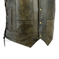 Marron Vintage Cowboy gilet col en V taille personnalisée deux poches avant en cuir gilet veste lacets latéraux XL hommes hiver mode gilet