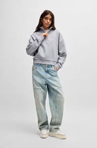 Sweat-shirt à col zippé en coton éponge dernier modèle pour femmes, épaules tombantes, poignets côtelés et ourlet, vêtements décontractés, sweats à capuche pour femmes - Product Image 3