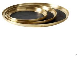 Plateau de service en métal fini double ton pour plats de service décoratifs assiette solide à motifs - Product Image 1