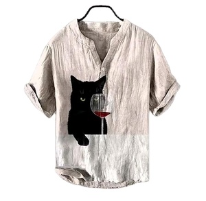 Summer Hot Selling <b>Men's</b> Digital Print Triple Button V-Neck Casual Shirt Lightweight Polyester Short Sleeve <b>Animal</b> Print Loose T - Product Image 2