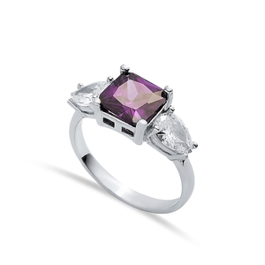 แหวนพลอยอเมทิสตัดทรงสี่เหลี่ยมทำด้วยมือสไตล์ตุรกีสำหรับ925เครื่องประดับเงินสเตอร์ลิง - Product Image 1