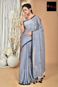 Hermoso Sari Bengalí de Verano, Tejido con Tela de Algodón Mal Ecológica, Diseño Liso, Secado Rápido, Ligero, para Bodas - Product Image 3