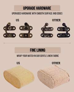 Boîte à montres et bijoux pour cadeau d'anniversaire pour homme et femme, vitrine en bois avec doublure en lin, bois à 6 fentes - Product Image 4