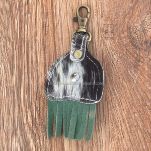 New Western Style Hair on Hide Leather Turquoise Fringe <b>Key</b> <b>Fobs</b> Hot Sale Genuine Leather Unique Shape Keyrings Luxury Keychains - Product Image 6