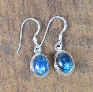 Pendientes bohemios hechos a mano de Plata de Ley 925 auténtica para mujer, crisocola azul Natural, cabujón ovalado, bisel de piedras preciosas, paz - Product Image 4
