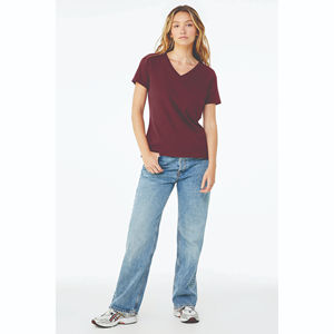 เสื้อยืดคอวีคอตตอน100% ปรับแต่งได้สำหรับผู้หญิงเสื้อแคนวาสน้ำหนักเบาแห้งเร็วระบายอากาศได้ดี - Product Image 4