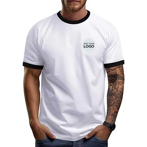 Camisetas de cuello redondo con timbre de algodón 100% suave para hombre Camiseta de manga corta con cuello redondo sólido para hombre - Product Image 5